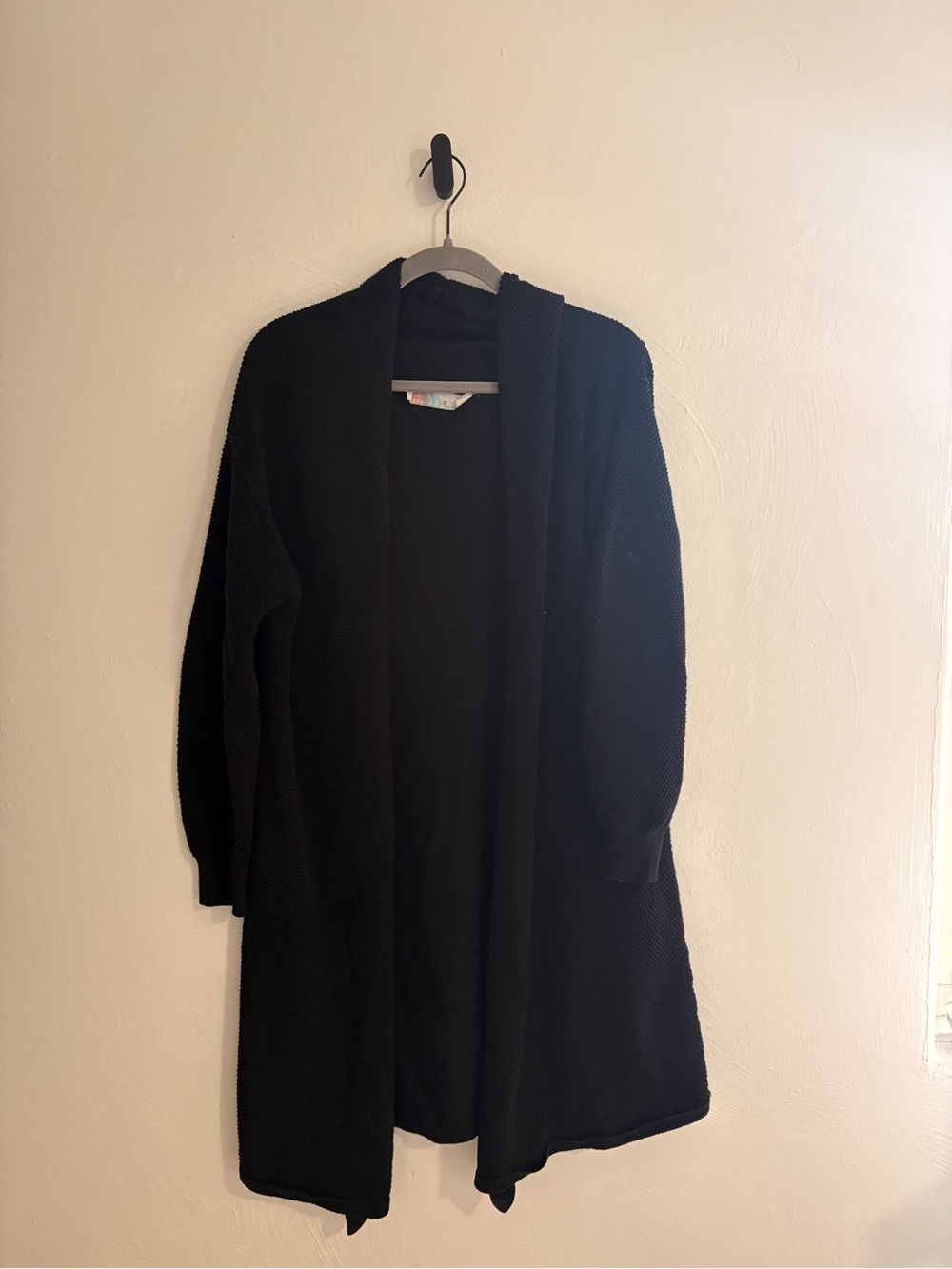 Free People Beach Black Open-Front Long Cardigan Sweater